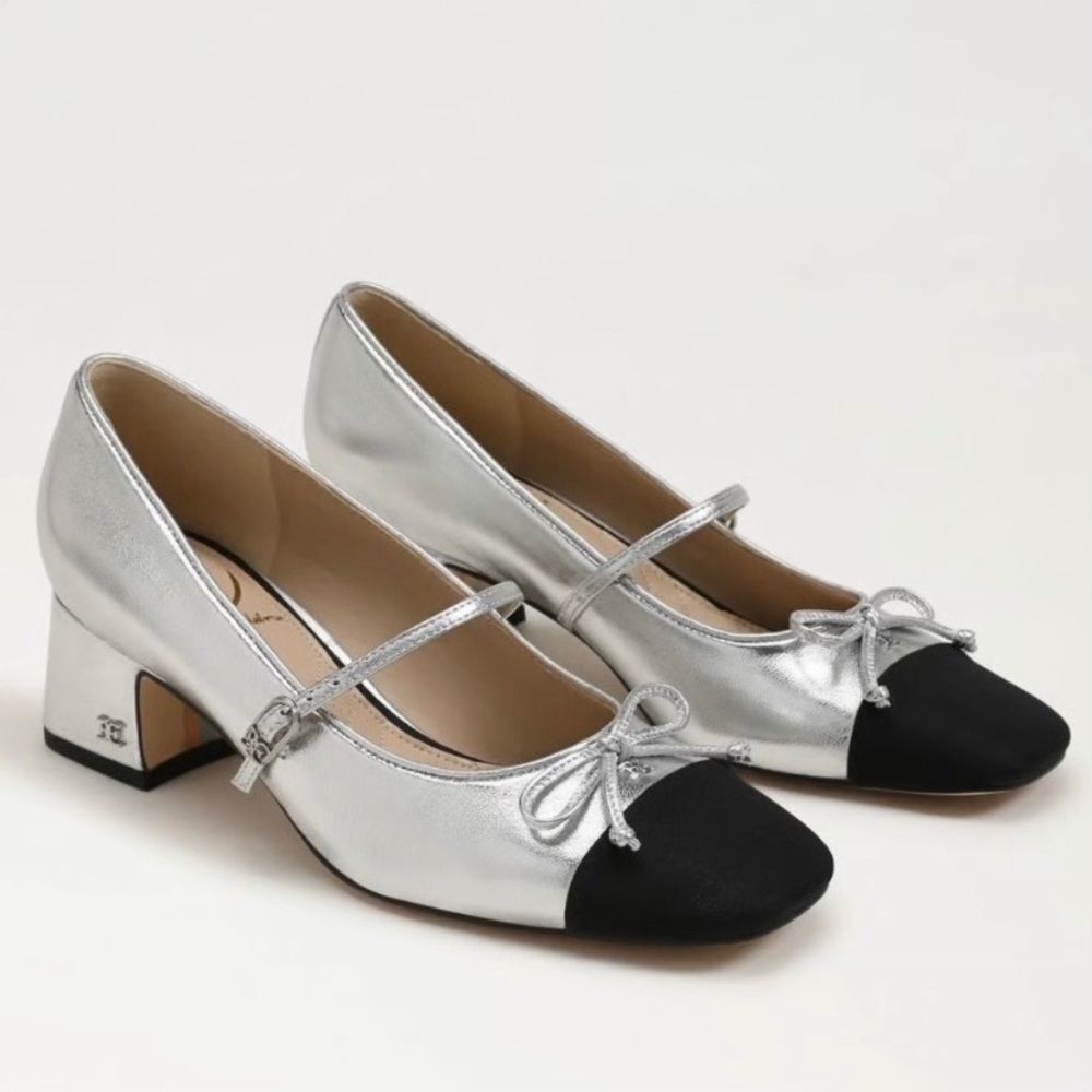 New Sam Edelman Thora Mary Jane Pump in Silver Black Size 8.5